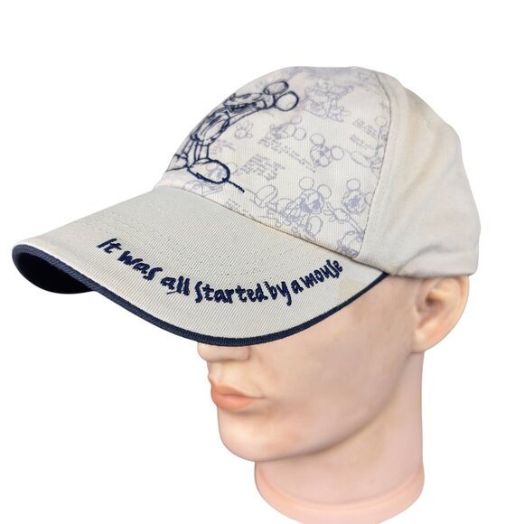 Vtg Disney Mickey Mouse Baseball Cap Hat Beige Navy Embroidered Strapback - Picture 3 of 15